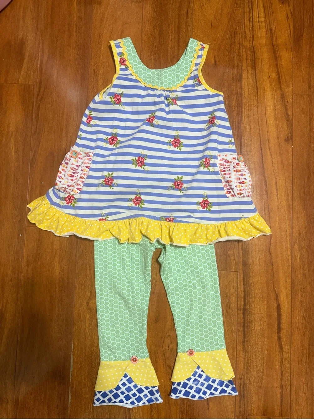 Matilda Jane Blue Stripe & Yellow Ruffle Girls' Matching Set
